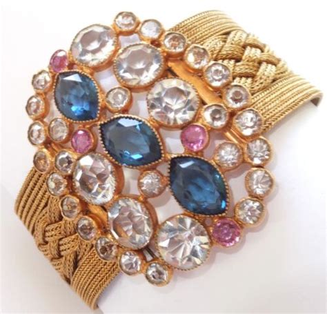 rare vintage hobe braided gold plate mesh pink crystal blue rhinestone bracelet ebay