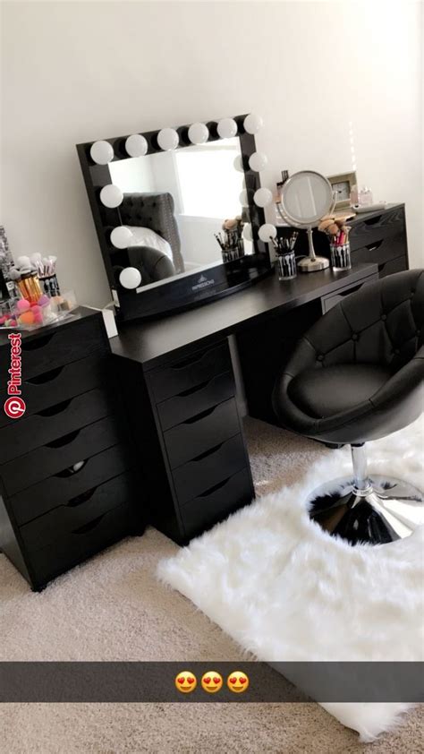 beautiful black vanity makeup room  ikea alex drawers  linnmon