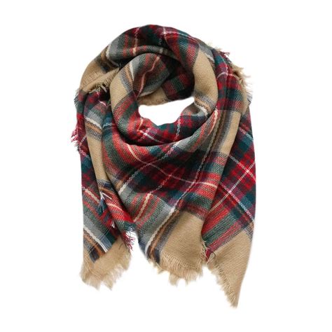 beige plaid scarf blanket scarf tartan scarf flannel scarf