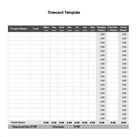 printable time card templates  word excel  format