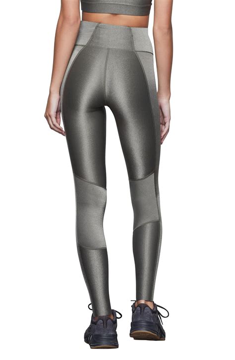 Good American The Shiny Ribbed High Waist Leggings In Sage Gray Lyst
