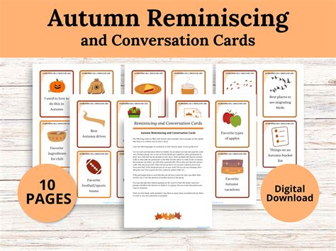 autumn reminiscing  conversation cards printable etsy
