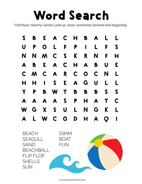 summer word search  minutes  mom
