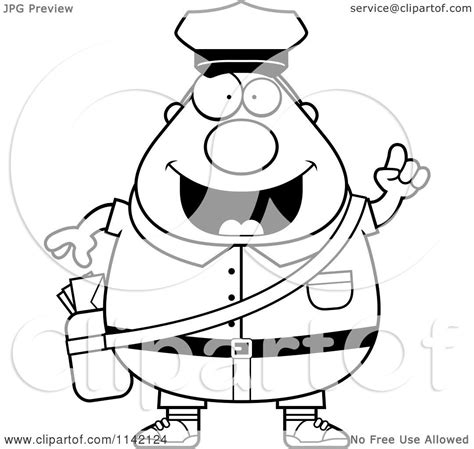 cartoon clipart   black  white chubby mail man postal worker