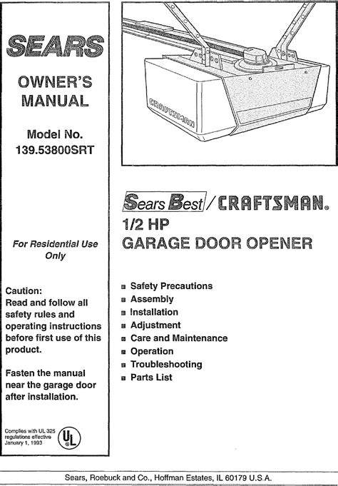 craftsman srt user manual  hp garage door opener manuals