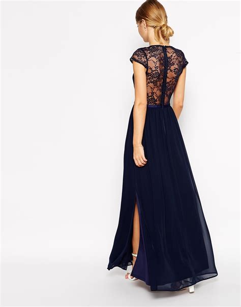 lyst asos scalloped lace maxi dress  blue