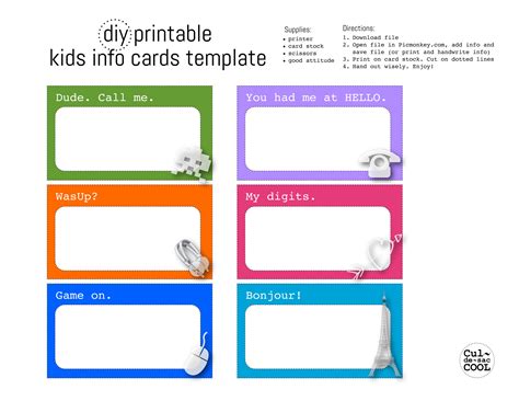 diy printable kids info cards template