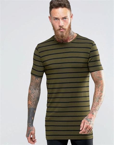 longline muscle  shirt  stripe  crew neck  green muscle