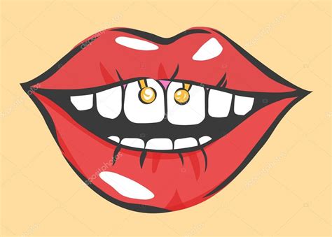 Pop Art Sexy Lips With Piercing Vector Object — Stock Vector