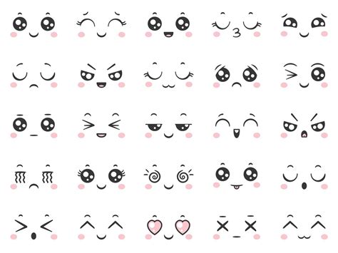 Cute Doodle Emoticons With Facial Expressions Japanese Anime Style Em