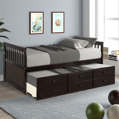 kids daybed  trundle wood captains bed twin size daybed