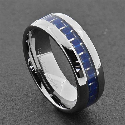tungsten carbide ring comfort fit wedding band men silver blue black