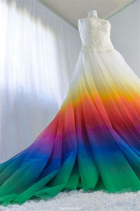 rainbow long prom dresses  lace cr  rainbow wedding dress painted wedding dress
