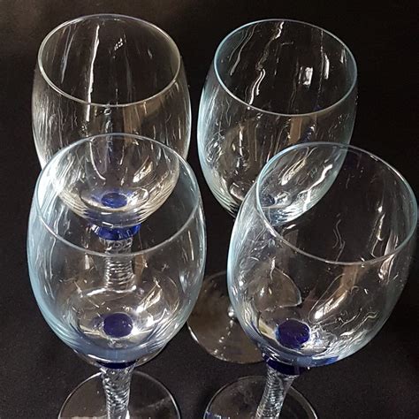Blown Glass Wine Glasses Set Of 4 Vintage Wine Glasses Cobalt Blue
