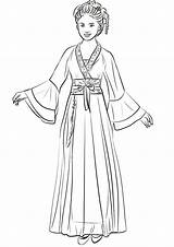 Chinese Coloring Hanfu Traditional Woman Wedding Dress China Wearing Pages Drawing Printable Kids Dresses sketch template