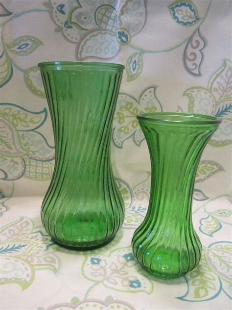 Vintage Hoosier Green Glass Vases Mid Century Glass