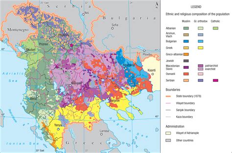 ethnographic map   ottoman ruled parts   balkans cca