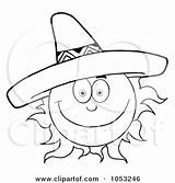 Sun Mexican Sombrero Drawing Royalty Clip Vector Outline Wearing Illustration Happy Toon Hit Getdrawings sketch template