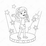 Singing Coloring Girl Outline Stage Song Kids Drawing Cartoon Stock Illustration Book Vector Printable Pic sketch template