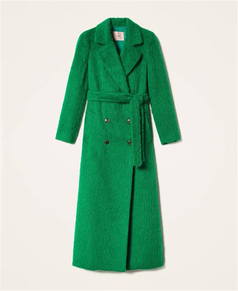 abrigo largo de pano cepillado mujer verde twinset milano