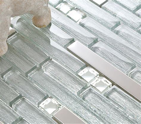 Metal With Base Backsplash Tiles 304 Stainless Steel Sheet Glass Tile