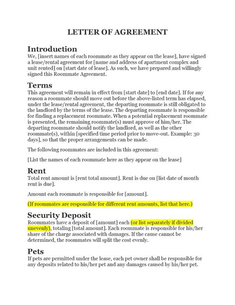letter  agreement word template