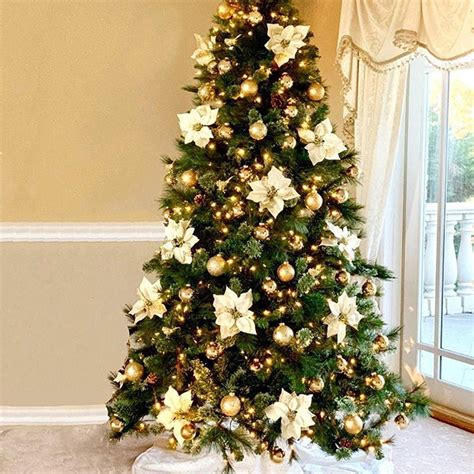 2021 gold silver red glitter artificial flowers christmas tree