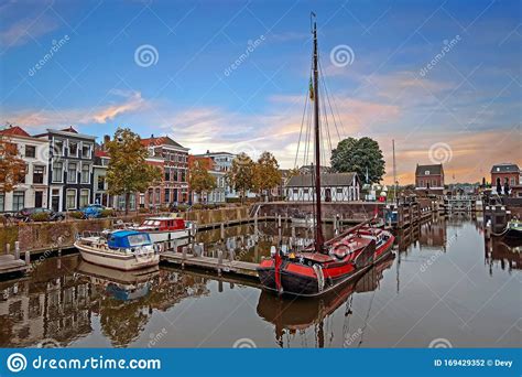 harbor   city center   medieval town gorinchem   netherlands stock photo