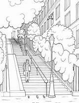 Cities Coloring Pages Kids Escaliers Muller Rue La Fun sketch template