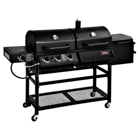 hybrid gas  charcoal grill bbq smoker box combo barbeque burner side