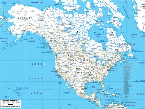 large detailed road map  north america  cities  airports