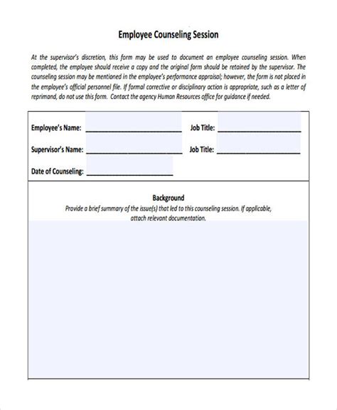 employee counseling form template business