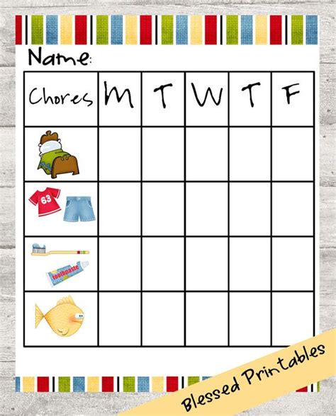 toddler chore chart printable chore chart  toddlers chores