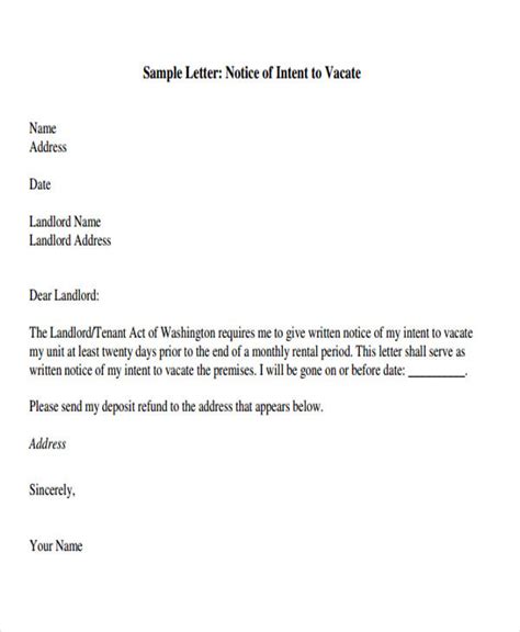 sample letter  tenants  vacate  house sample letter