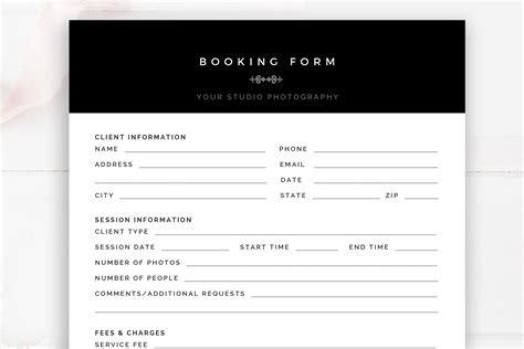photography booking form template creative stationery templates