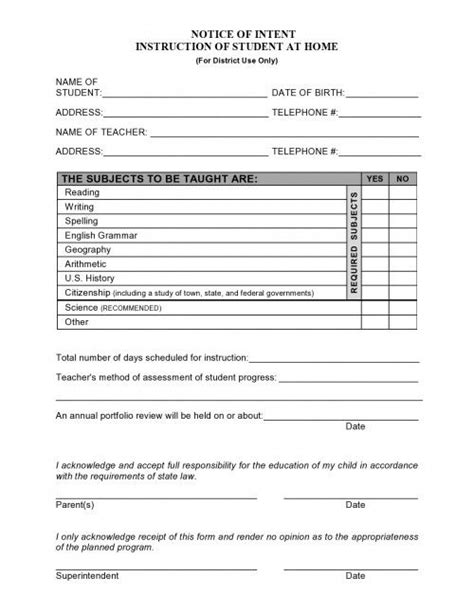 sample homeschool evaluation letter notice  intent form