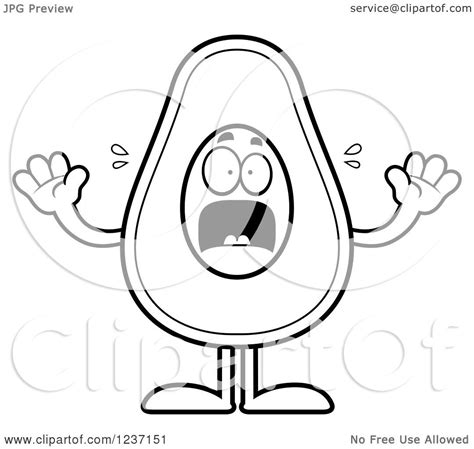 Clipart Of A Black And White Screaming Scared Avocado