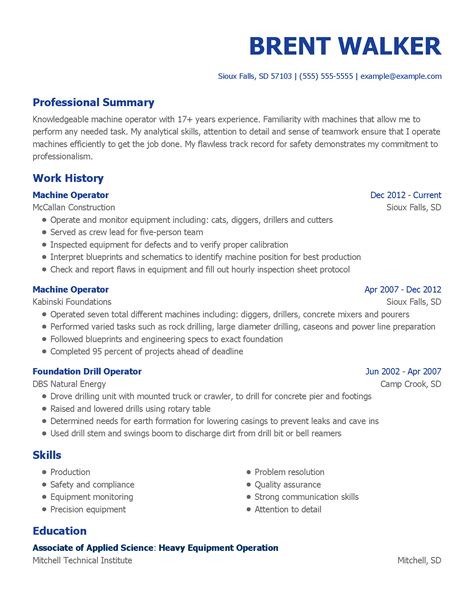 machine operator resume examples production livecareer