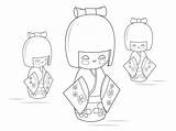 Coloring Pages Kokeshi Dolls Printable sketch template