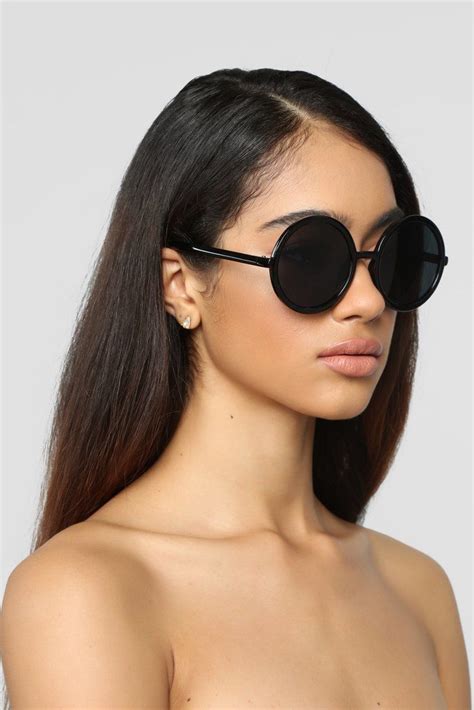 Exposed Sunglasses Black Black Women Fashion Black Round