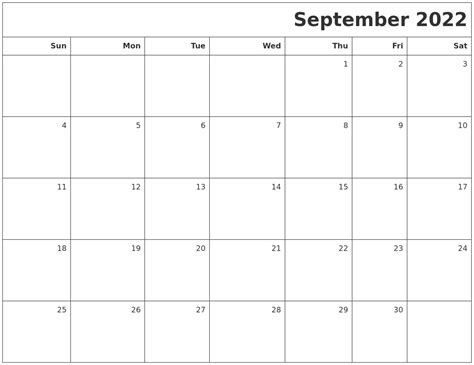 september  printable blank calendar