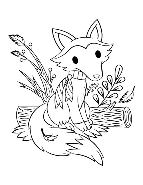 printable fall fox coloring page