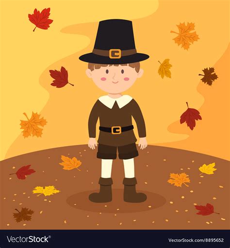 thanksgiving pilgrim boy cartoon royalty  vector image