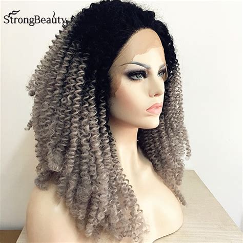 strongbeauty afro kinky curly wig synthetic heat resistant ombre grey