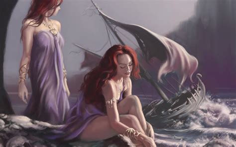 Hd Fantasy Siren Mermaid Ocean Storm Ship Redhead Sexy