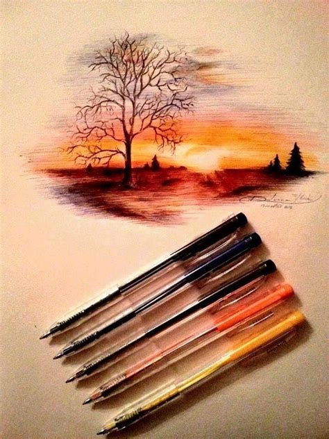 Pen Sunset Art And Sketches En 2019 Pencil Art Art Y