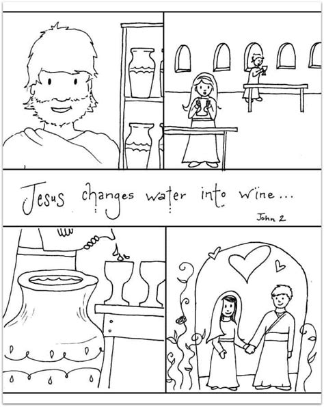 jesus turns water  wine coloring pages