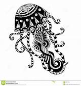 Coloring Zentangle Jellyfish Book Tattoo Drawn Shirt Hand Style Vector sketch template