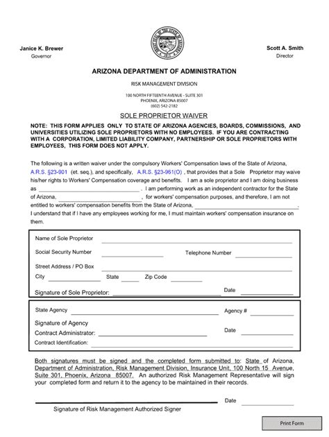 arizona workers compensation waiver form  fill  printable