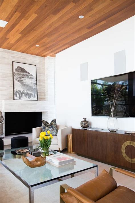 contemporary living room  wood ceiling hgtv